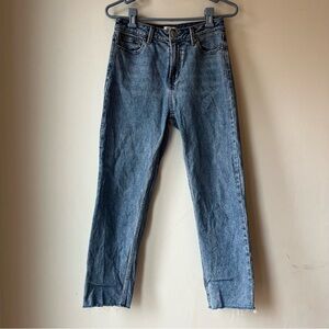 ONLY Blue High Rise Straight Leg Jeans Sz 27 | Raw Hem Crop Denim Vintage Wash